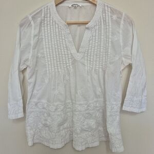 Violet Ruby Women’s White Embroidered Cotton Boho Blouse – Size S